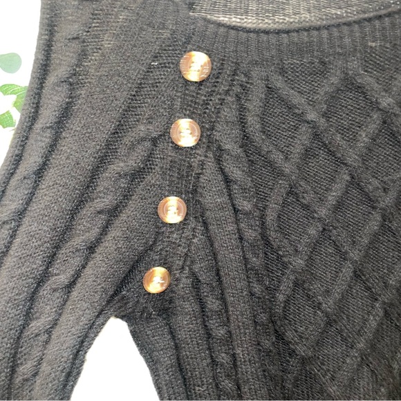 Black Cable Knit Sweater with Button Accents - Picture 6 of 8